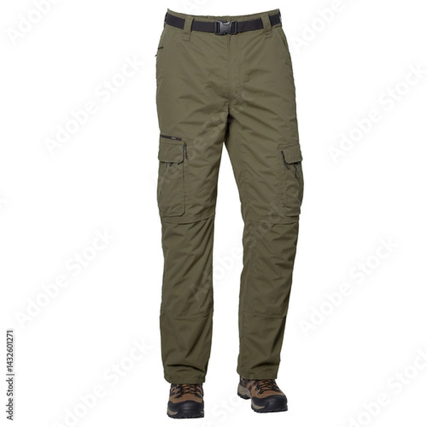 Fototapeta Olive green hiking pants with a durable water resistant fabric and cargo design clothing display transparent background isolated png stock