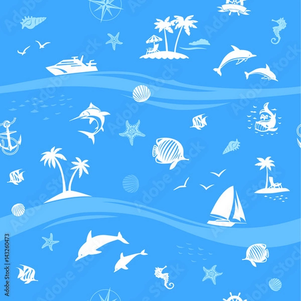 Fototapeta Yachts and beach seamless vector background