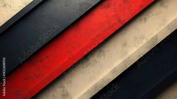 Fototapeta Diagonal Strips of Textured Colors: Red, Black, Beige, and Dark