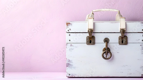 Fototapeta A wooden box with a gold handle. Generated using AI.