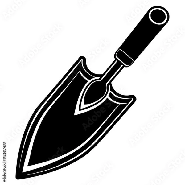 Fototapeta Vector silhouette of a gardening trowel with a curved blade and a long handle  