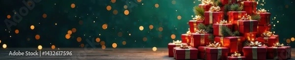 Obraz A large Christmas tree constructed entirely of neatly arranged gift boxes , presents, winter, triangle