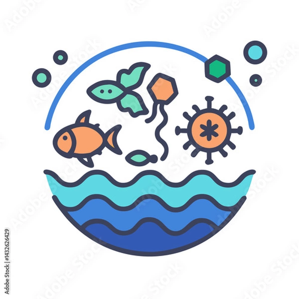 Fototapeta Aquatic Life Ecosystem with Colorful Fish and Microorganisms