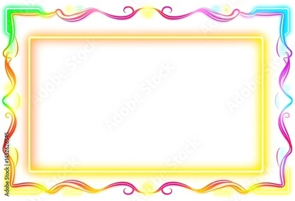Obraz Vibrant Neon Frame with Ornate Design. A colorful neon-style border with flowing ornate designs