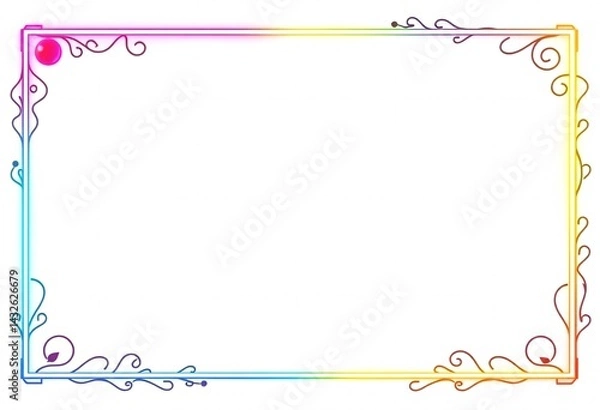 Obraz Vibrant Rainbow Border with Ornate Floral Design. A colorful vibrant rainbow-gradient border with intricate floral and scrollwork detailing