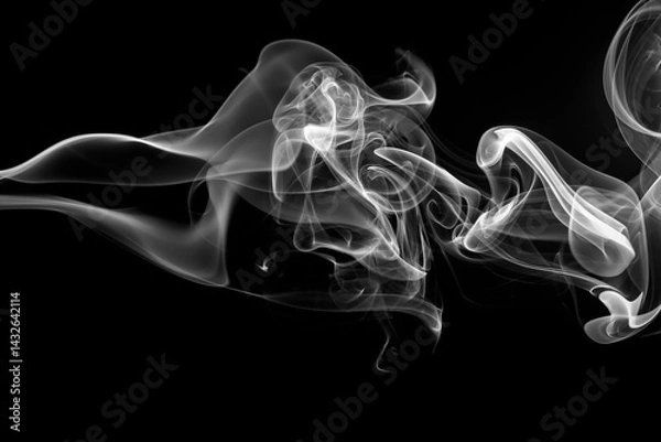 Fototapeta White smoke abstract on black background, fire design