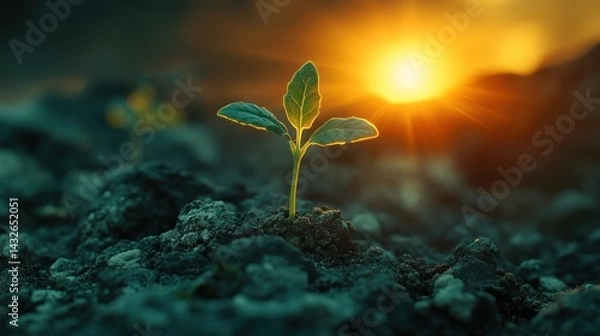 Obraz Sprout emerging from soil at sunset (1)