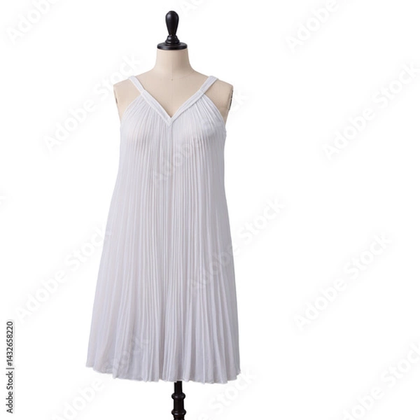 Obraz White chiffon A line dress with pleated bodice clothing display transparent background isolated png stock