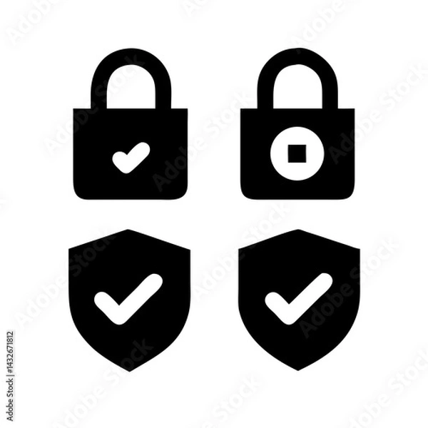 Obraz Security shield sign vector illustration, Lock security icon, Set of security shield icons, securityshields symbols with check mark and padlock, Shield security icon, Safety, protection sign

