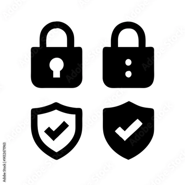 Obraz Security shield sign vector illustration, Lock security icon, Set of security shield icons, securityshields symbols with check mark and padlock, Shield security icon, Safety, protection sign
