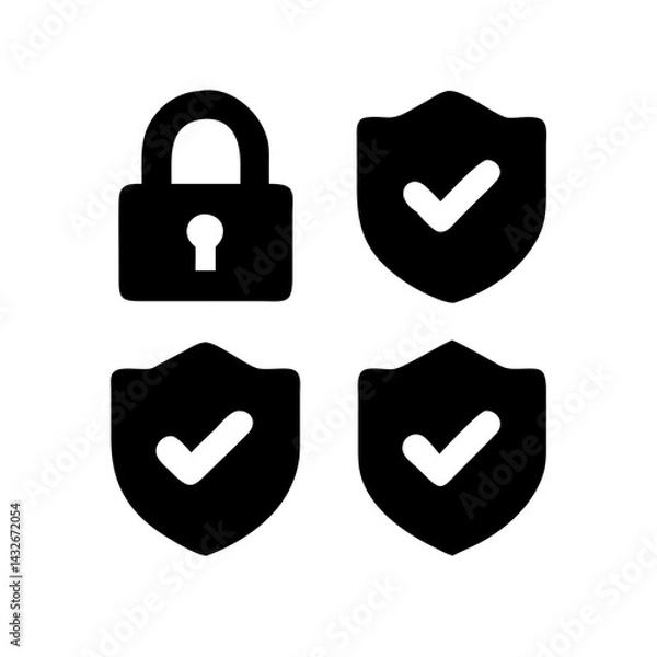 Obraz Security shield sign vector illustration, Lock security icon, Set of security shield icons, securityshields symbols with check mark and padlock, Shield security icon, Safety, protection sign
