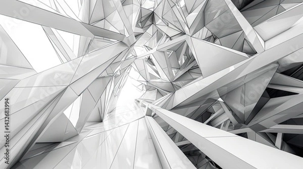 Obraz White Geometric Poligon Abstract Background ,Gray or black and white b&w Random geometric backdrop ,White Geometric Polygon Abstract Background