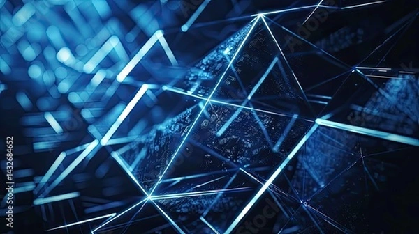 Obraz Abstract Technology Background With Interconnected Dot,Dynamic hexagonal grid in shades of dark blue and cyan, with glowing connections representing data flow