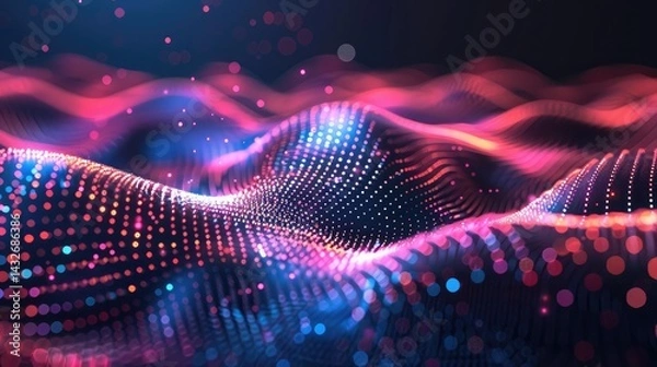 Obraz A blue and pink wave with many dots