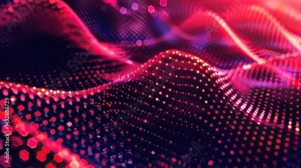 Obraz A blue and pink wave with many dots