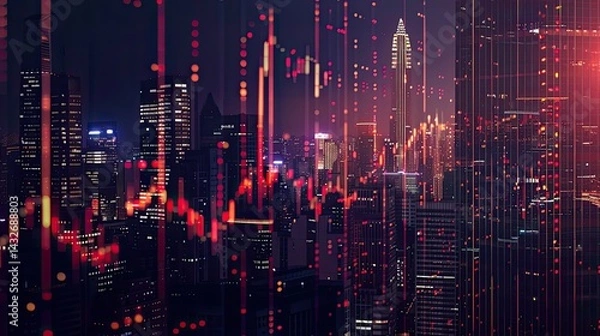 Obraz Smart city and intelligent communication network of things ,wireless connection technologies,A futuristic tech hub with glowing data streams, holographic interfaces, and sleek architecture