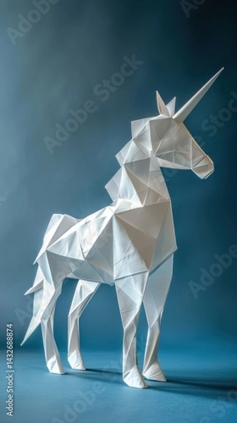 Obraz Origami unicorn on a dark blue background