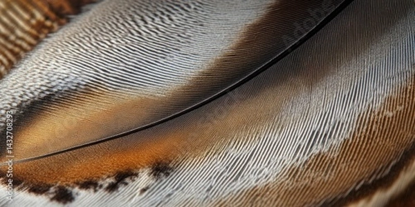 Obraz An ultra-detailed close-up of a hawks feather, showcasing the subtle mix of brown, grey, and white hues
