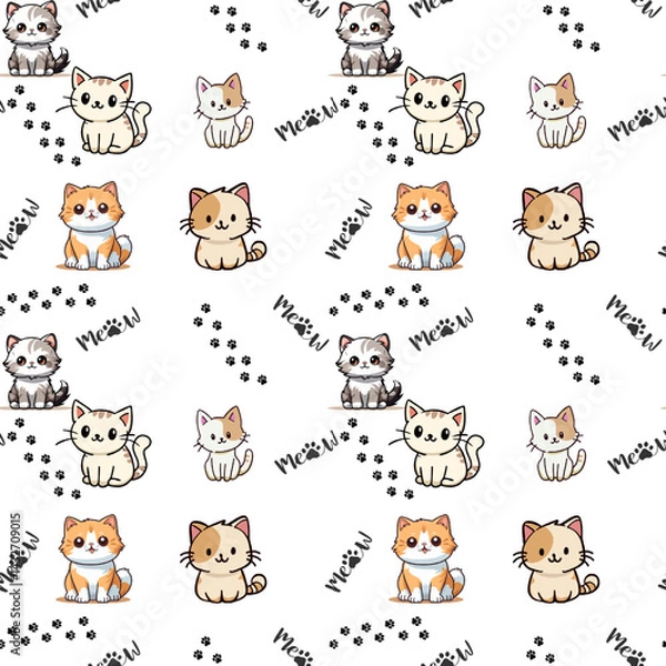 Obraz Cats Seamless Pattern illustration 
