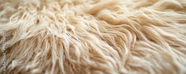 Obraz An ultra-detailed macro shot of a llama's woolly fur, showing the unique, soft, and fluffy texture