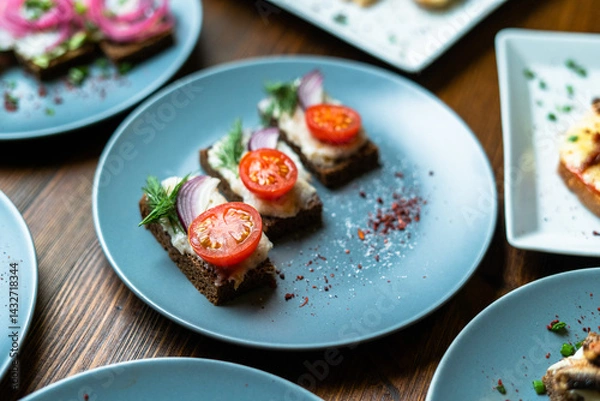 Fototapeta Rustic Open-Faced Sandwich Platter