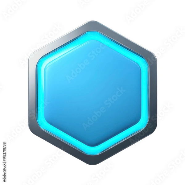 Fototapeta Futuristic Hexagonal Button with Glowing Neon Light - 3D Render