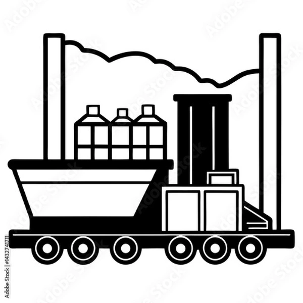 Obraz Silhouette of a train cart with cargo being loaded
