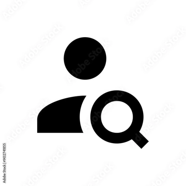 Obraz Black silhouette of a person icon combined with a magnifying glass on a white background illustration