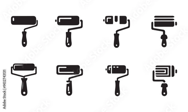 Obraz  Paint roller silhouette line art icon set vector art illustration on white background 