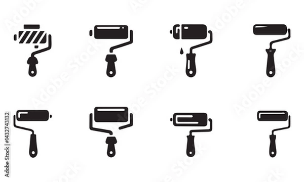 Obraz  Paint roller silhouette line art icon set vector art illustration on white background 