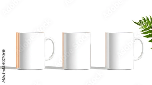 Fototapeta A side view of two empty white coffee cups, mugs, for hot drink concepts isolated against a transparent background 