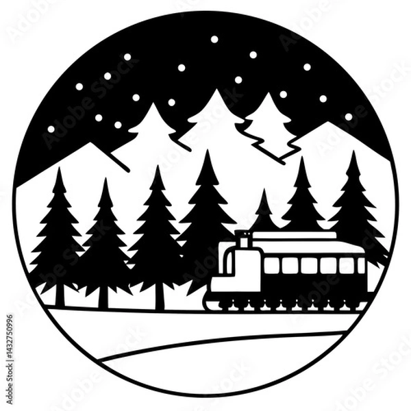 Obraz Silhouette of a train passing through a snow-covered forest