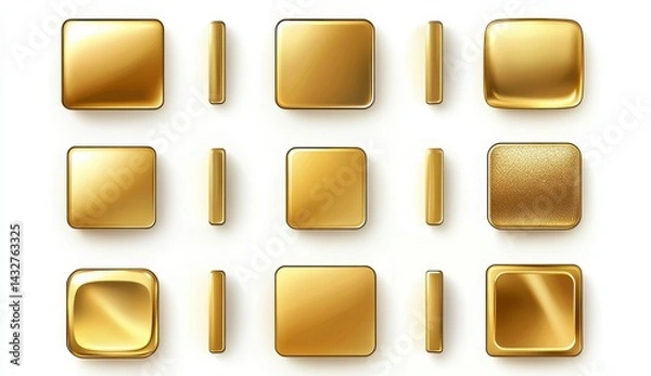 Fototapeta Square Buttons Set Metallic Textures and Glitter Variations