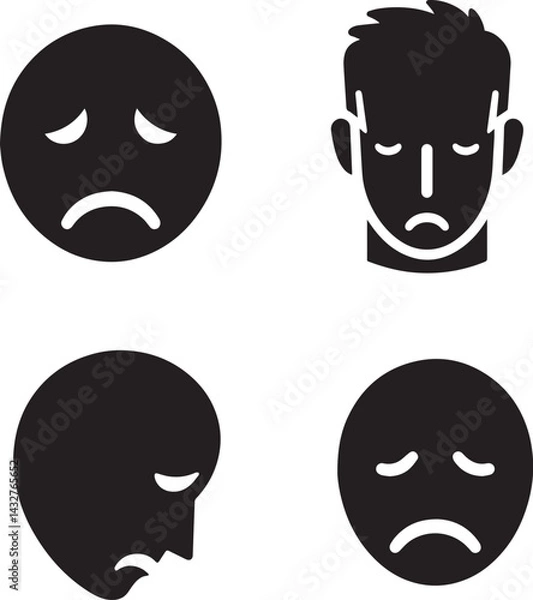 Fototapeta "Expressions in Simplicity: Artistic Sad Face Icons in Black and White"