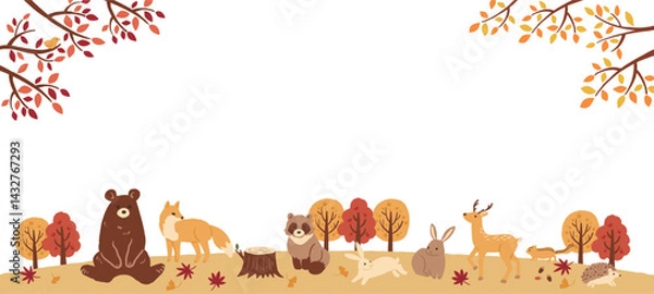 Obraz 秋のかわいい動物のイラストのフレーム
