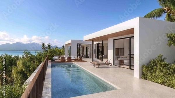 Obraz Modern villa with infinity pool and tropical landscape view