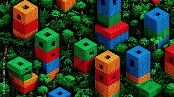 Fototapeta geometric shapes emerging from the jungle's dense greenery