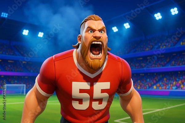 Obraz Animated football player shouting in large stadium scene background