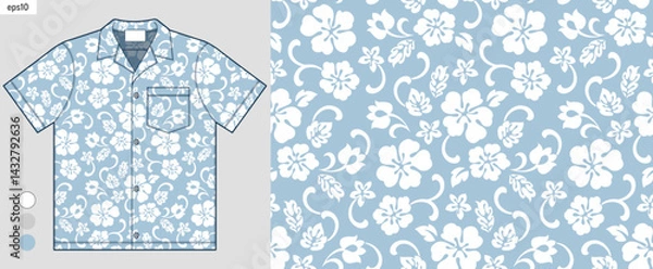 Fototapeta Pastel Hawaiian leaf pattern, tropical fashion trend, summer beachwear design, high-quality seamless vector print for fabric and clothing, not AI generated.