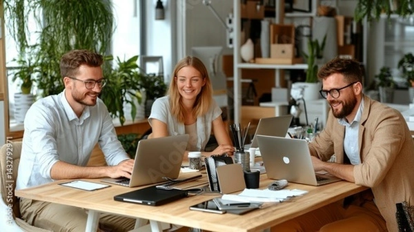 Fototapeta Collaborative teamwork colleagues working together on project