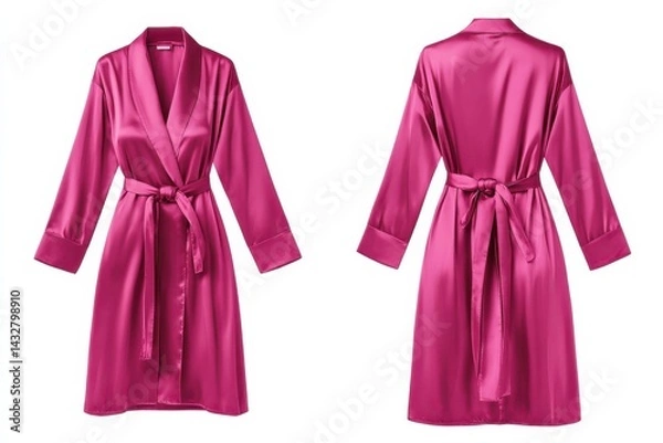 Fototapeta Elegant magenta satin robe, shown in front and back view, evokes luxury and relaxation. Perfect for a comfortable and stylish evening.