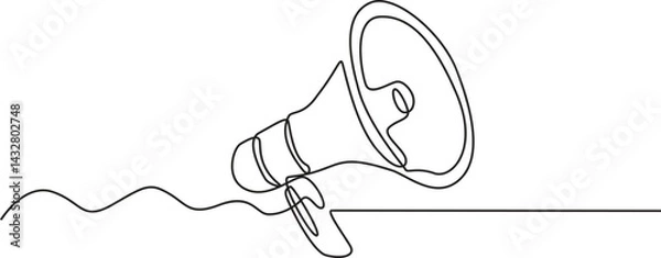Obraz Continuous one line megaphone monoline vector, one line loudspeaker line art. vector illustration.