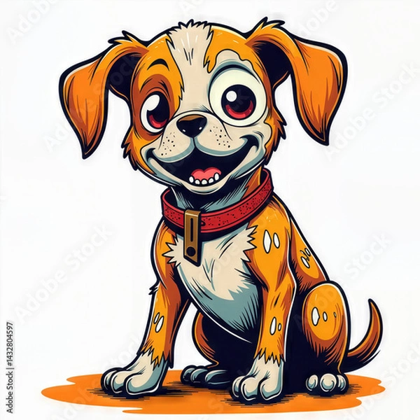 Fototapeta Vibrant and playful illustration of a Zombie dog with one eye and torn collar, featuring bold colors and whimsical patterns