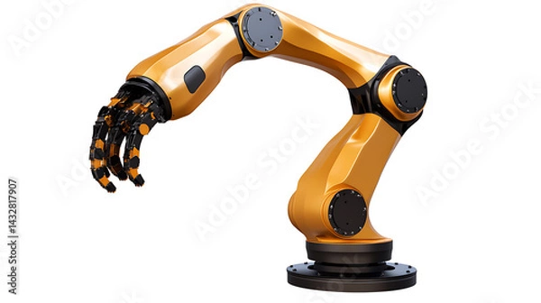 Fototapeta A sleek robotic arm with a futuristic matte finish, set against a clean white background, High-tech style