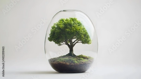 Obraz Green oak tree in a glass jar, on a white background