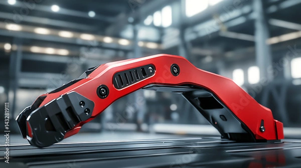 Fototapeta A sleek robotic gripper with a soft touch finish, designed for delicate tasks, set in a high-tech industrial setting