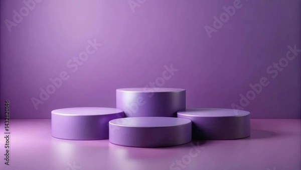 Fototapeta Three minimalist purple podiums for product presentation on empty background, Podiums, Minimalist,  Podiums