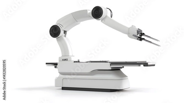 Obraz A surgical robotic arm with micro instruments, extending over a sterile operating table, High-tech style