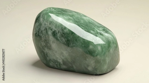 Fototapeta Polished green nephrite jade gemstone with smooth surface and vibrant luster on neutral background