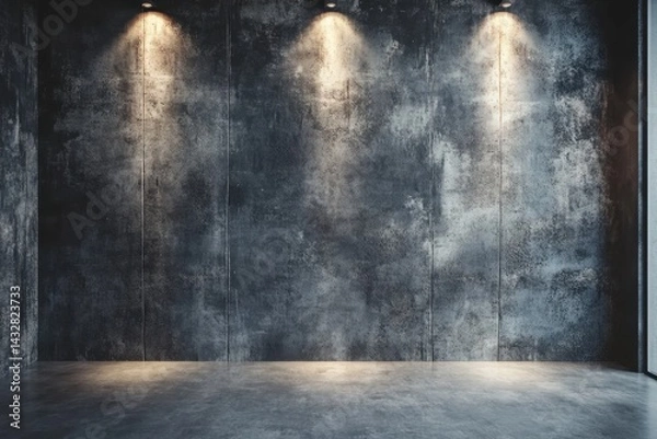 Fototapeta Industrial concrete wall with spotlight illumination creating a dramatic and textured background for modern interior design showcasing minimalist architecture and urban style